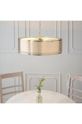 Netlighting Cordero Single Pendant Ceiling Lamp Gold Effect Plate White Fabric Frosted Glass in Clear - thumbnail 3