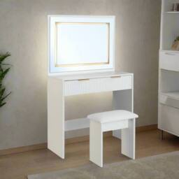 Furniture Maxi Mercury hollywood Style Dressing Table & Stool Set With Led Lighting in White - thumbnail 2