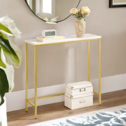 FURNOS Industrial Slim Console Table for Hallway Living Room in Gold