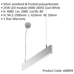 Loops 4 PACK Slim Commercial Suspension Light - 610mm x 20mm - 25W Cool White LED - thumbnail 2