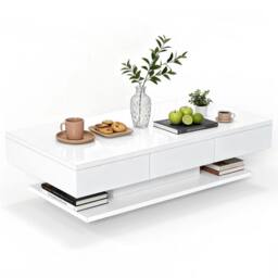 VOGREX Coffee Table With Wooden 2 Drawer Storage Living Room Furniture in White - thumbnail 3