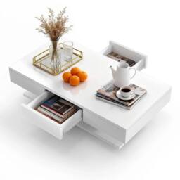 VOGREX Coffee Table With Wooden 2 Drawer Storage Living Room Furniture in White - thumbnail 4