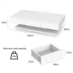 VOGREX Coffee Table With Wooden 2 Drawer Storage Living Room Furniture in White - thumbnail 2