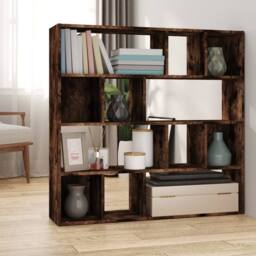 Berkfield Home Decorative Book Cabinet/Room Divider Smoked Oak 105x24x102 cm in Brown - Size: 105 x 24 x 102 cm - thumbnail 2
