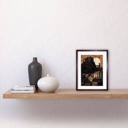 "Artery8 Wall Art Print Dramatic Full Moon Rising Behind Edinburgh Castle Artwork Framed 9X7 Inch in Brown - Size: W7"" x H9""" - thumbnail 2