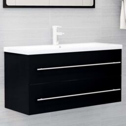 Berkfield Home Sink Cabinet with Built-in Basin Black Engineered Wood - thumbnail 1