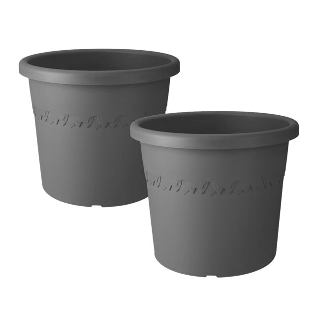 simpa Algarve Plastic Planters - Set of 2 Pots in Black - Size: Medium - image 1
