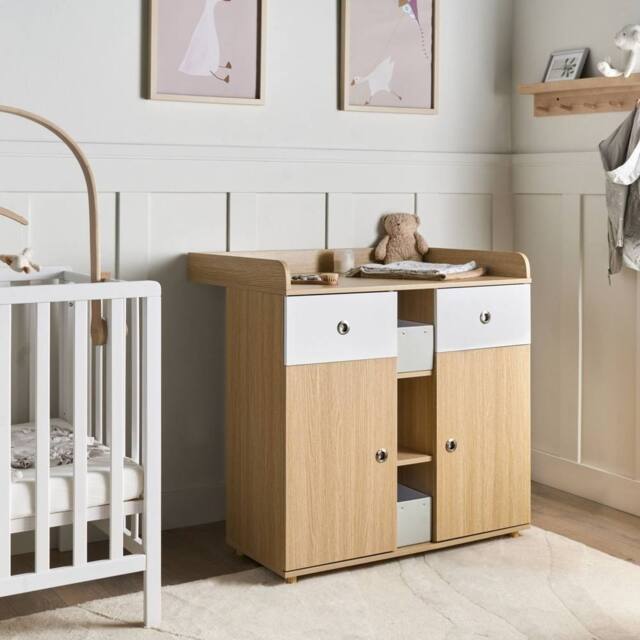 Wyld and Coco Nursery Changing Table Dresser Light Brown - Shelves and Drawers - image 1