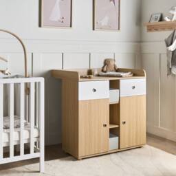 Wyld and Coco Nursery Changing Table Dresser Light Brown - Shelves and Drawers