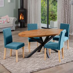 Artemis Home Dosenna Oval Dining Table Set with 4 Maiolo Fabric Chairs in Teal - thumbnail 1