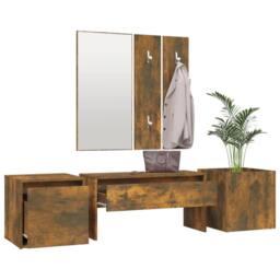 Berkfield Home Hallway Furniture Set Smoked Oak Engineered Wood in Brown - thumbnail 4