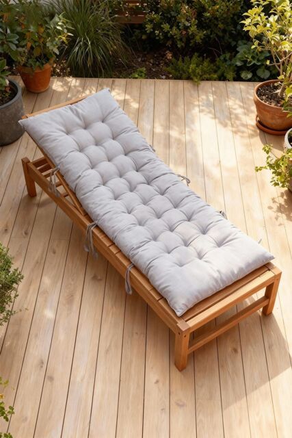 Living and Home 40x110cm Grey Garden Beach Cushion Sun Lounger Cushion with Straps for Recliners, Beach & Office Chairs - Size: 40x110 cm