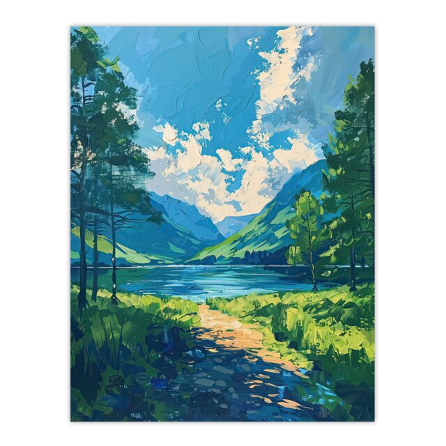 "Artery8 Lake District Windermere Acrylic Landscape Summer Wall Art Print in Blue - Size: W24"" x H32""" - image 1