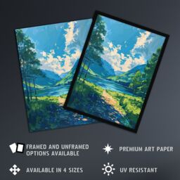"Artery8 Lake District Windermere Acrylic Landscape Summer Wall Art Print in Blue - Size: W24"" x H32""" - thumbnail 2