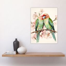 "Artery8 Birds Of A Feather Love Birds Perched On A Cherry Bloom Large Wall Art Poster Print Thick Paper 18X24 Inch - Size: W18"" x H24""" - thumbnail 4