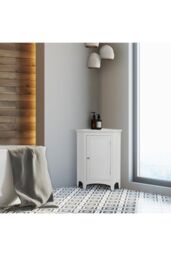 Teamson Home Bathroom Corner White Wooden Standing Cabinet - thumbnail 2