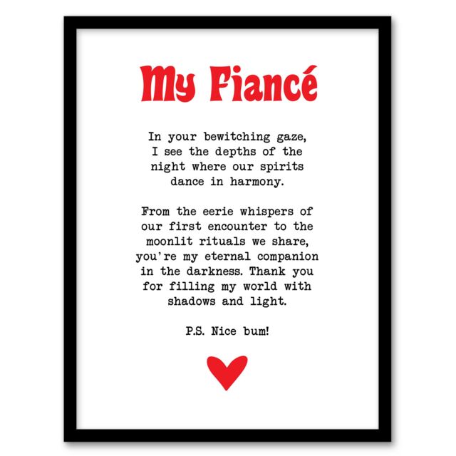 "Artery8 Love Poem Goth Fiancé Romantic Poetry Fun Framed Art Print in White - Size: W12"" x H16""" - image 1