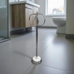 Showerdrape Opera White/Chrome Freestanding Double Towel Ring in Silver - thumbnail 1