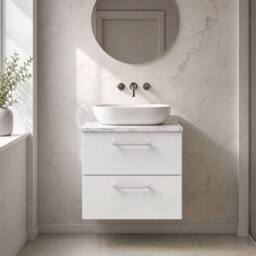 Balterley Level 600mm Wall Hung 2 Drawer Unit & Laminate Worktop Gloss White - thumbnail 6