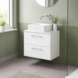 Balterley Level 600mm Wall Hung 2 Drawer Unit & Laminate Worktop Gloss White - thumbnail 4