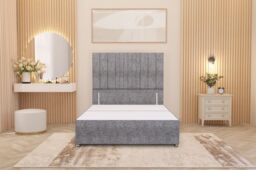 "Somnior Alexas Divan Bed Base with 54"" Floor Standing Headboard Tweed Fabric in Grey - Size: Single" - thumbnail 2