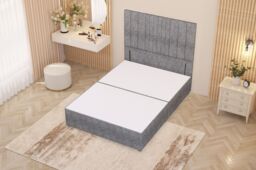 "Somnior Alexas Divan Bed Base with 54"" Floor Standing Headboard Tweed Fabric in Grey - Size: Single" - thumbnail 3