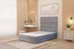 "Somnior Alexas Divan Bed Base with 54"" Floor Standing Headboard Tweed Fabric in Grey - Size: Single" - thumbnail 1