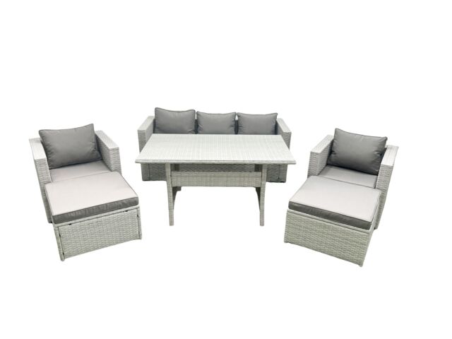 Fimous Garden Dining Set Outdoor Rattan Furniture Set with Sofa Dining Table 2 Chairs 2 Big Footstools Light Grey Mixed - image 1