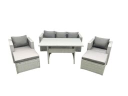 Fimous Garden Dining Set Outdoor Rattan Furniture Set with Sofa Dining Table 2 Chairs 2 Big Footstools Light Grey Mixed - thumbnail 1