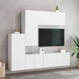 Berkfield Home 5 Piece TV Wall Units White Engineered Wood - thumbnail 3