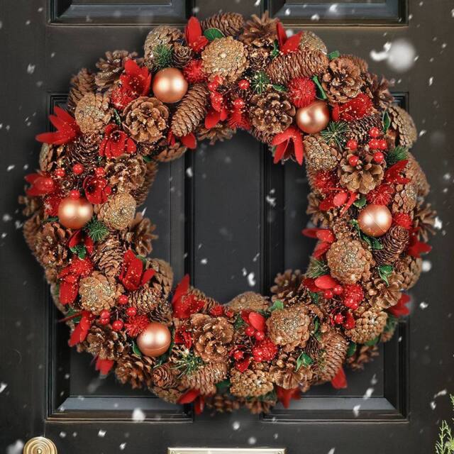Dibor Traditional Giant Canterbury Front Door Winter Spring Wreath 50cm in Red - image 1