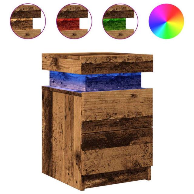 Berkfield Home Bedside Cabinets with LED 2 pcs Old Wood 35x39x55 cm Engineered Wood in Brown - Size: 35 x 39 x 55 cm - image 1