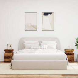 Berkfield Home Bedside Cabinets with LED 2 pcs Old Wood 35x39x55 cm Engineered Wood in Brown - Size: 35 x 39 x 55 cm - thumbnail 4