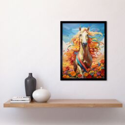 "Artery8 Wall Art Print Girls Bedroom Nursery Artwork Fantasy Horse Colourful Mane Bright Bold Fun Happy Art Framed in Black - Size: W12"" x H16""" - thumbnail 2