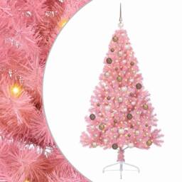 Berkfield Home Artificial Pre-lit Christmas Tree with 300 LEDs Pink 180 cm PVC - thumbnail 2
