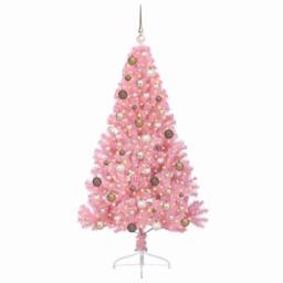 Berkfield Home Artificial Pre-lit Christmas Tree with 300 LEDs Pink 180 cm PVC - thumbnail 3