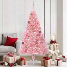 Berkfield Home Artificial Pre-lit Christmas Tree with 300 LEDs Pink 180 cm PVC - thumbnail 1