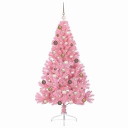 Berkfield Home Artificial Pre-lit Christmas Tree with 300 LEDs Pink 180 cm PVC - thumbnail 4