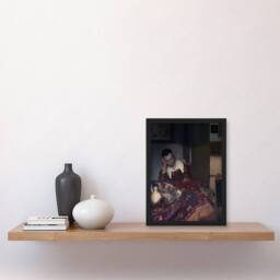 Artery8 A Maid Asleep Portrait Painting Vermeer Vintage Framed Wall Art Print - Size: A4 - thumbnail 4