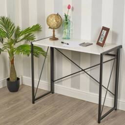 FORGEVIO Wooden Folding Table Steel Legs Computer Work Office Desk White - thumbnail 4