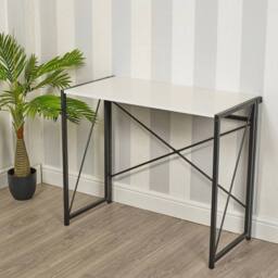 FORGEVIO Wooden Folding Table Steel Legs Computer Work Office Desk White - thumbnail 5