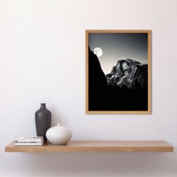 Artery8 Wall Art Print Moonrise by Half Dome in Yosemite National Park High Contrast Black White Photograph Full Moon & Mountain Forest Landscape Art - thumbnail 2