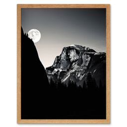 Artery8 Wall Art Print Moonrise by Half Dome in Yosemite National Park High Contrast Black White Photograph Full Moon & Mountain Forest Landscape Art - thumbnail 1