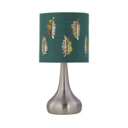 First Choice Lighting Set of 2 Romana - Brushed Chrome Touch Table Lamps Dark Green Shades in Silver - thumbnail 2