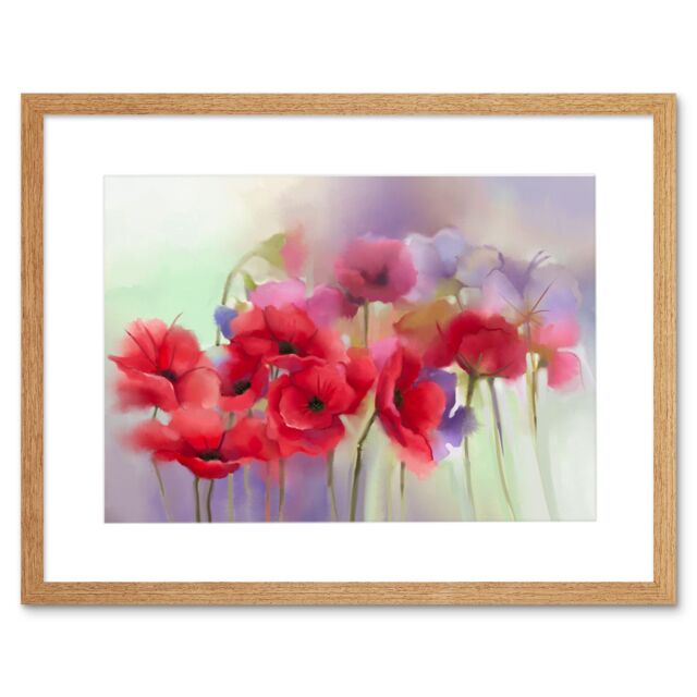 "Artery8 Wall Art Print Flowers Dreamy Poppies Art Framed 9x7 inch in Beige - Size: W7"" x H9""" - image 1