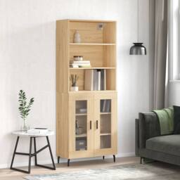 Berkfield Home Highboard Sonoma Oak 69.5x34x180 cm Engineered Wood in Light Tan - thumbnail 2