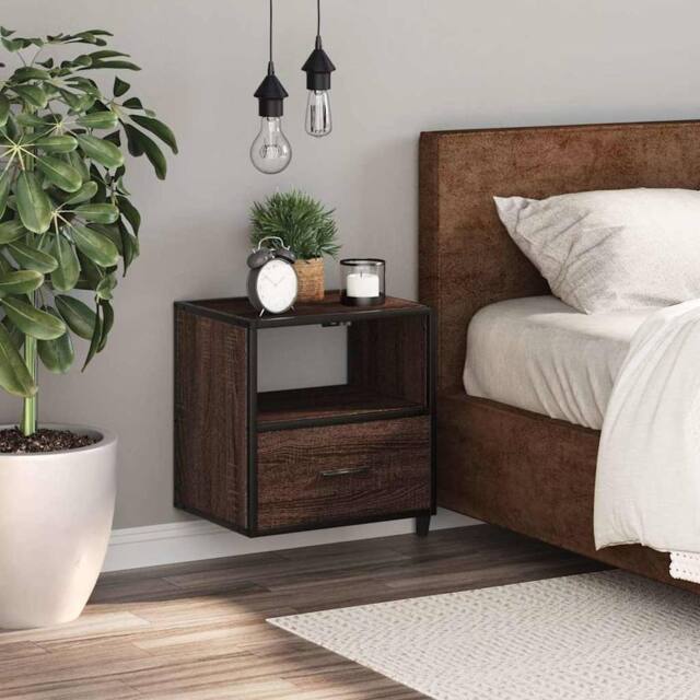 Berkfield Home Durable Wall-mounted Bedside Cabinet Brown Oak 40x31x39.5 cm - image 1