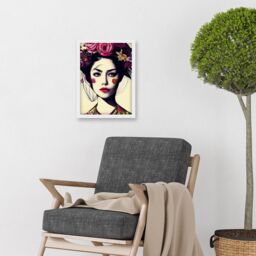 Artery8 Boho Woman With Flowers Headdress Modern Artwork Framed Wall Art Print A4 in White - thumbnail 2