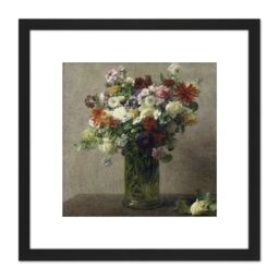 Artery8 Henri Fantin Latour Flowers From Normandy Painting 8X8 Inch Square Wooden Framed Wall Art Print Picture with Mount in Black - thumbnail 1