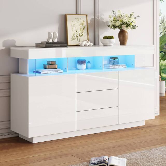 STILVORA Sideboard 140cm with LED White - image 1